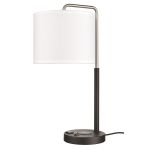 Lampe de table simple Valeria, USB, station de recharge de téléphone sans fil, nickel brossé et revêtement poudré noir